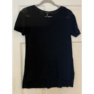 Eileen Fisher Mesh Top Women's Small Black Short Sleeve High Low Viscose Cotton